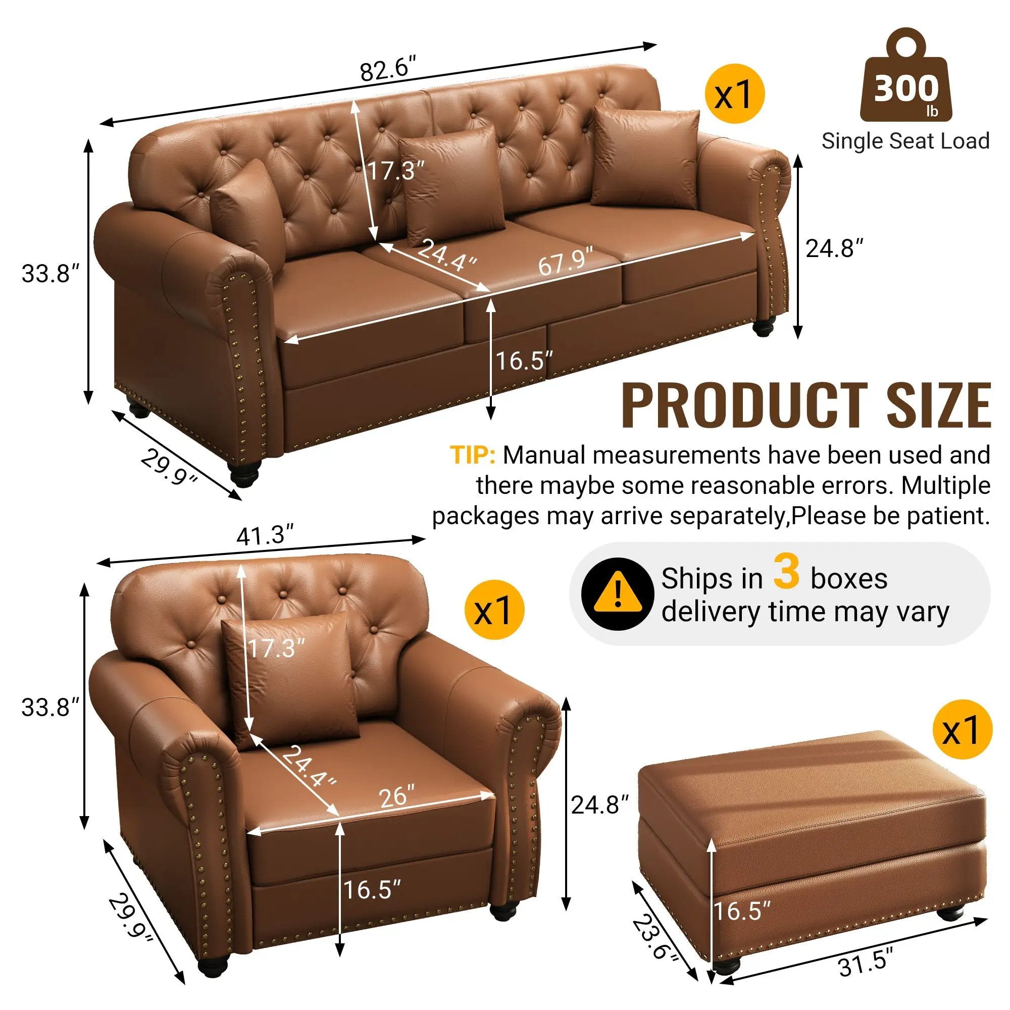 Upholstered Sofa With Nailhead Trim, Rolled Armrests With Ottoman by HouseOfZazla