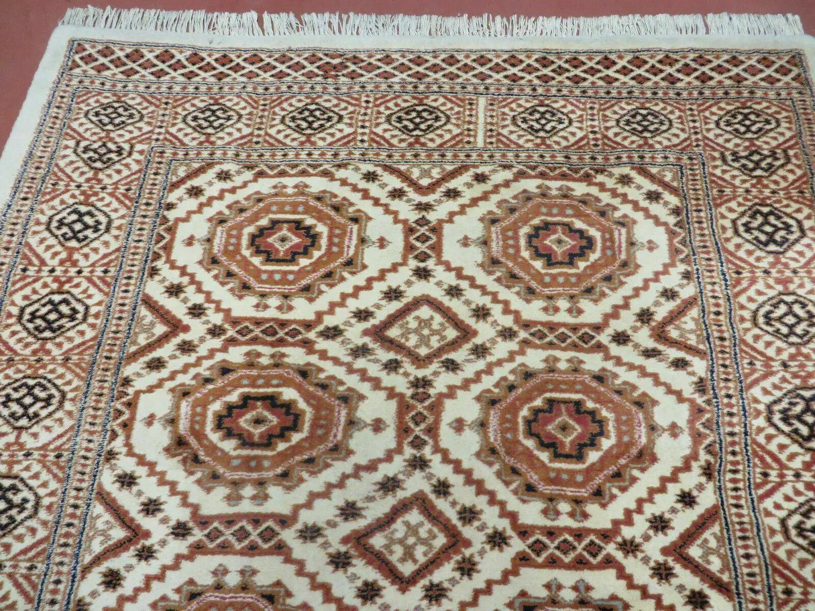 4' X 7' Vintage Handmade Pakistani Turkoman Bokhara Balouch Woven Wool Rug Ivory by Jewel Rugs