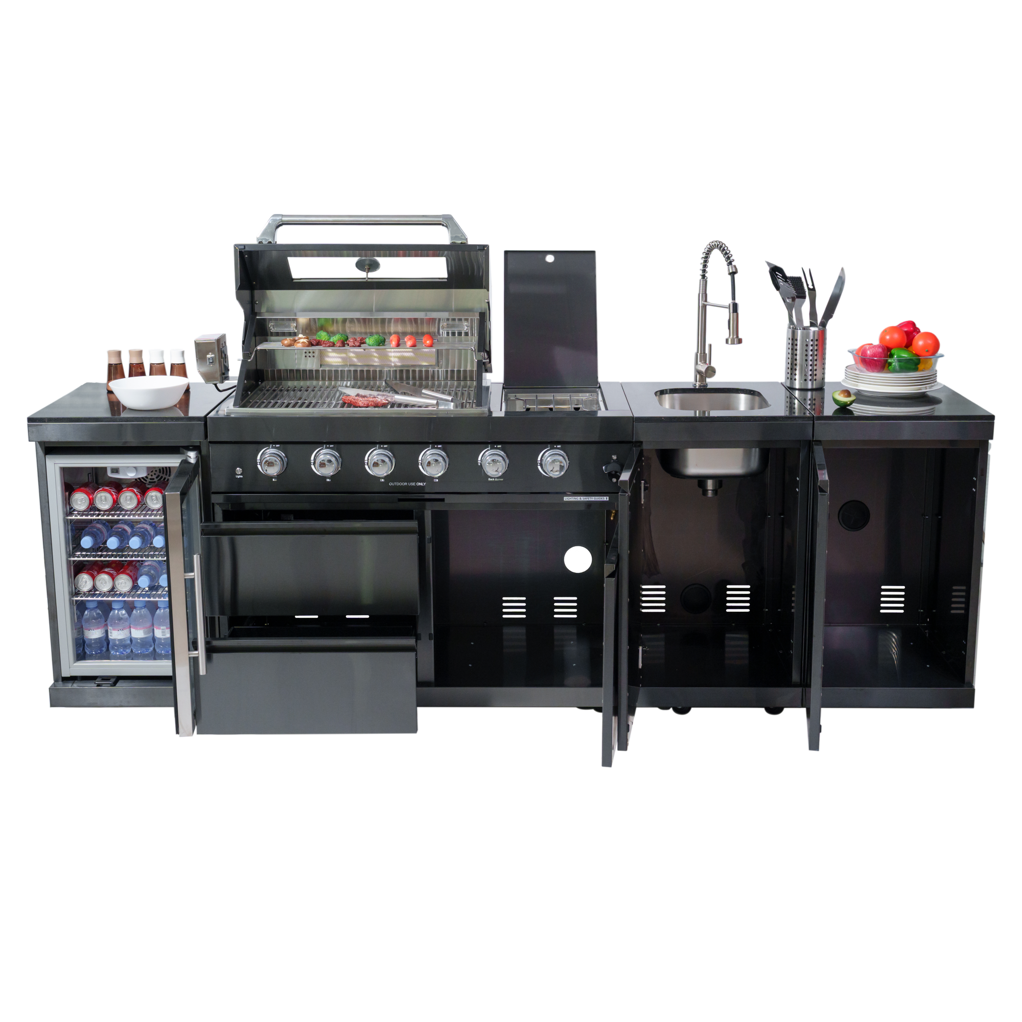 104" 4-Burner 72000 BTU Black Outdoor Kitchen Island Grill with Storage Cabinets & Drawers by Chery Industrial