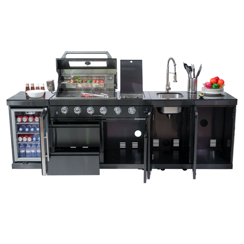 104" 4-Burner 72000 BTU Black Outdoor Kitchen Island Grill with Storage Cabinets & Drawers by Chery Industrial
