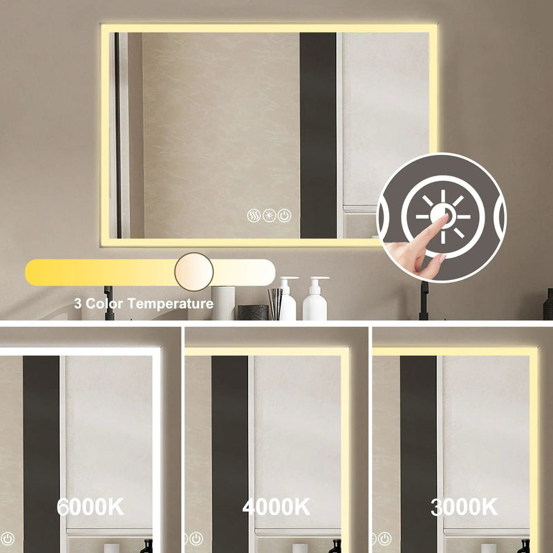 Modern LED Bathroom Vanity Mirror With Aluminum Frame, 45° Beveled Lights, Anti Fog - Silver by HouseOfZazla