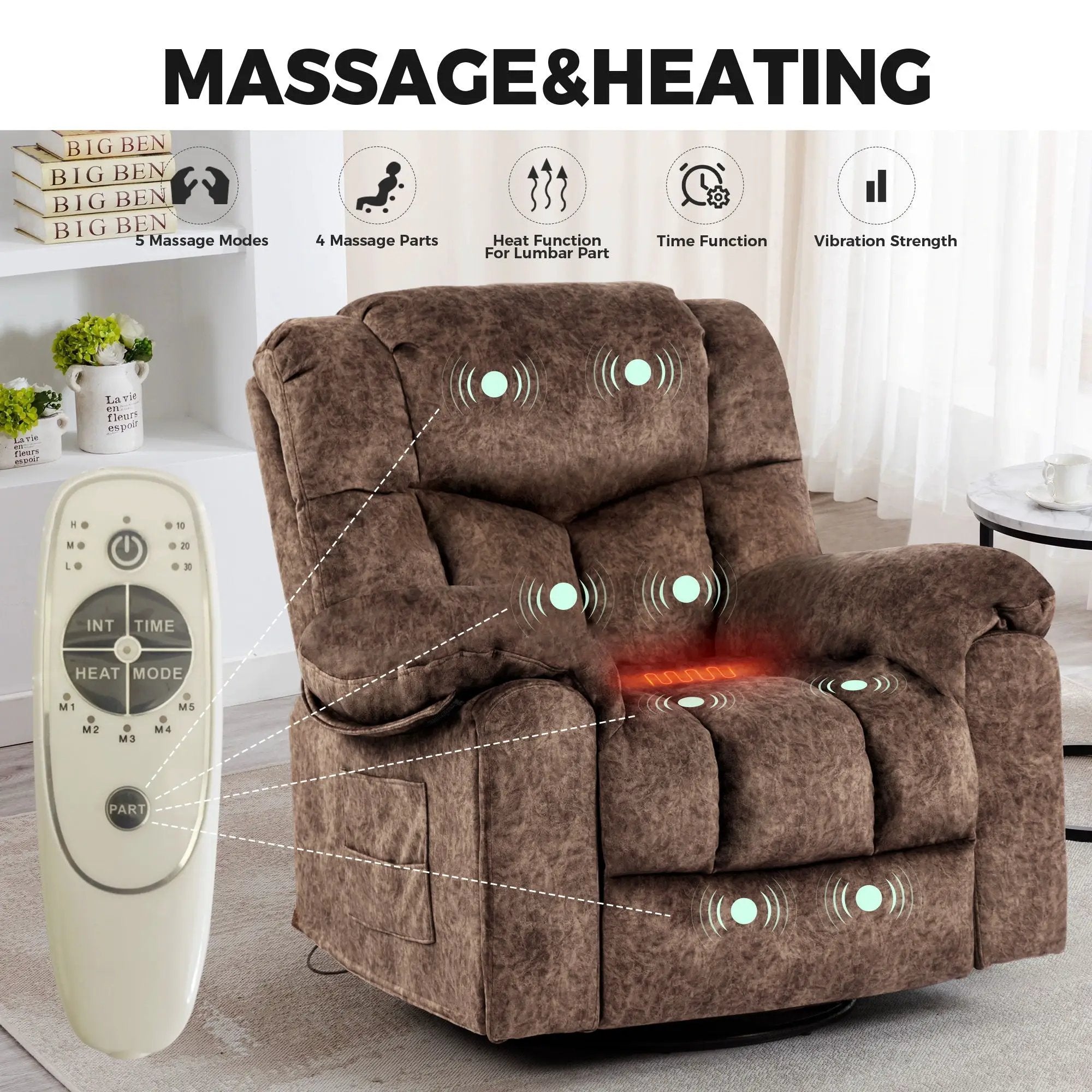 Swivel And Rocking Recliner Chair With Massage And Heating by HouseOfZazla