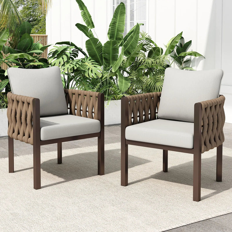 2 Pieces Outdoor Metal Patio Club Chair with Cushions by HouseOfZazla
