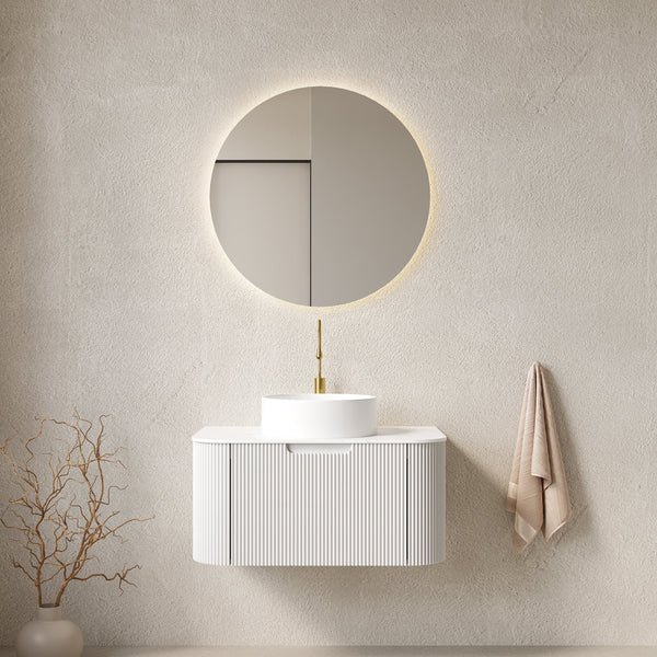 DINA 30" Bathroom Vanity & Sink with Floating Curved Edges and Striped Storage