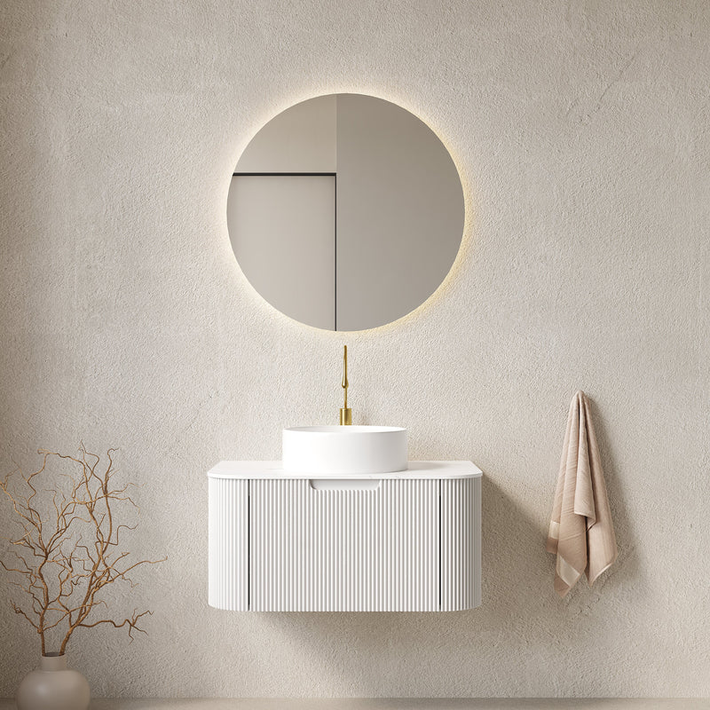 DINA 30" Bathroom Vanity & Sink with Floating Curved Edges and Striped Storage by HouseOfZazla