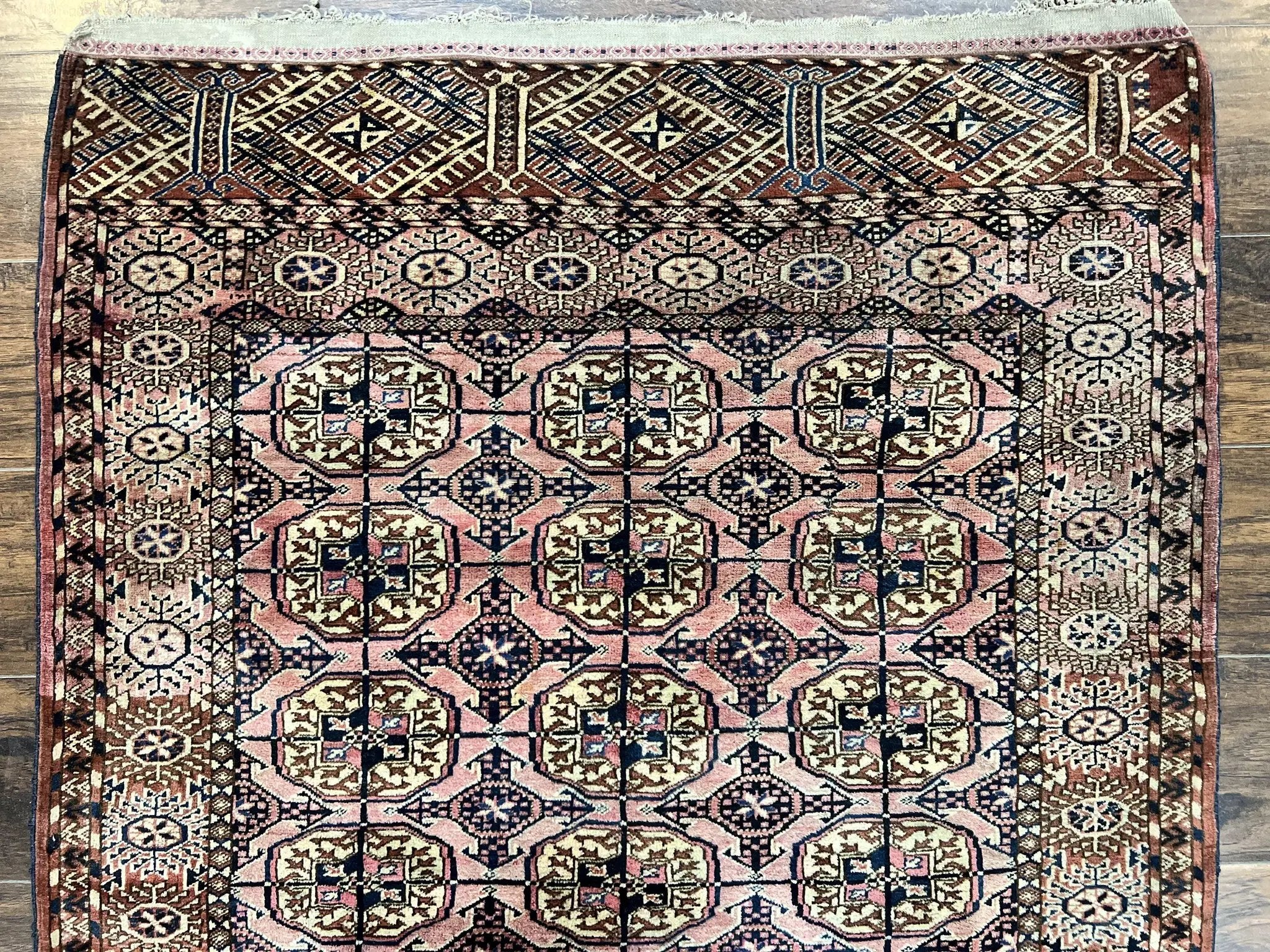 Persian Turkoman Rug 4x6, Wool Hand Knotted Antique Bokhara Carpet, Red Pink, Handmade Tribal Oriental Rug 4 x 6 ft by Jewel Rugs