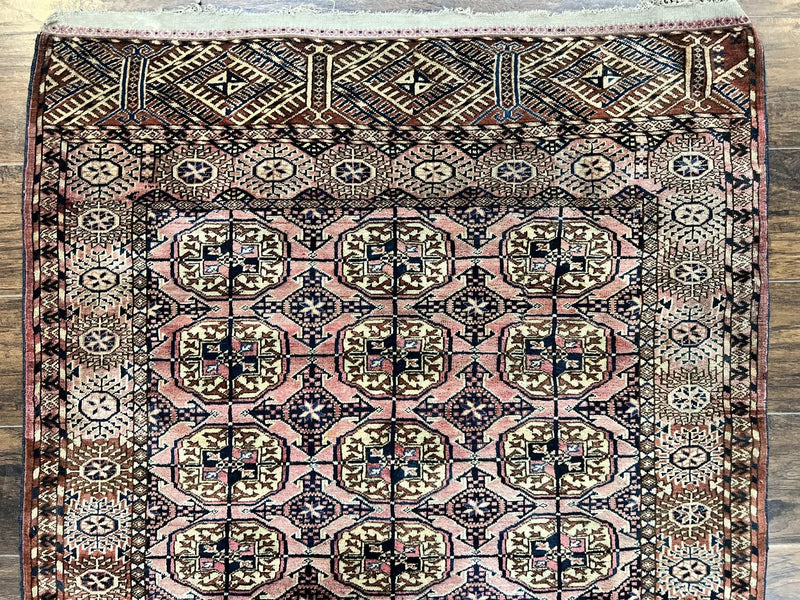 Persian Turkoman Rug 4x6, Wool Hand Knotted Antique Bokhara Carpet, Red Pink, Handmade Tribal Oriental Rug 4 x 6 ft by Jewel Rugs
