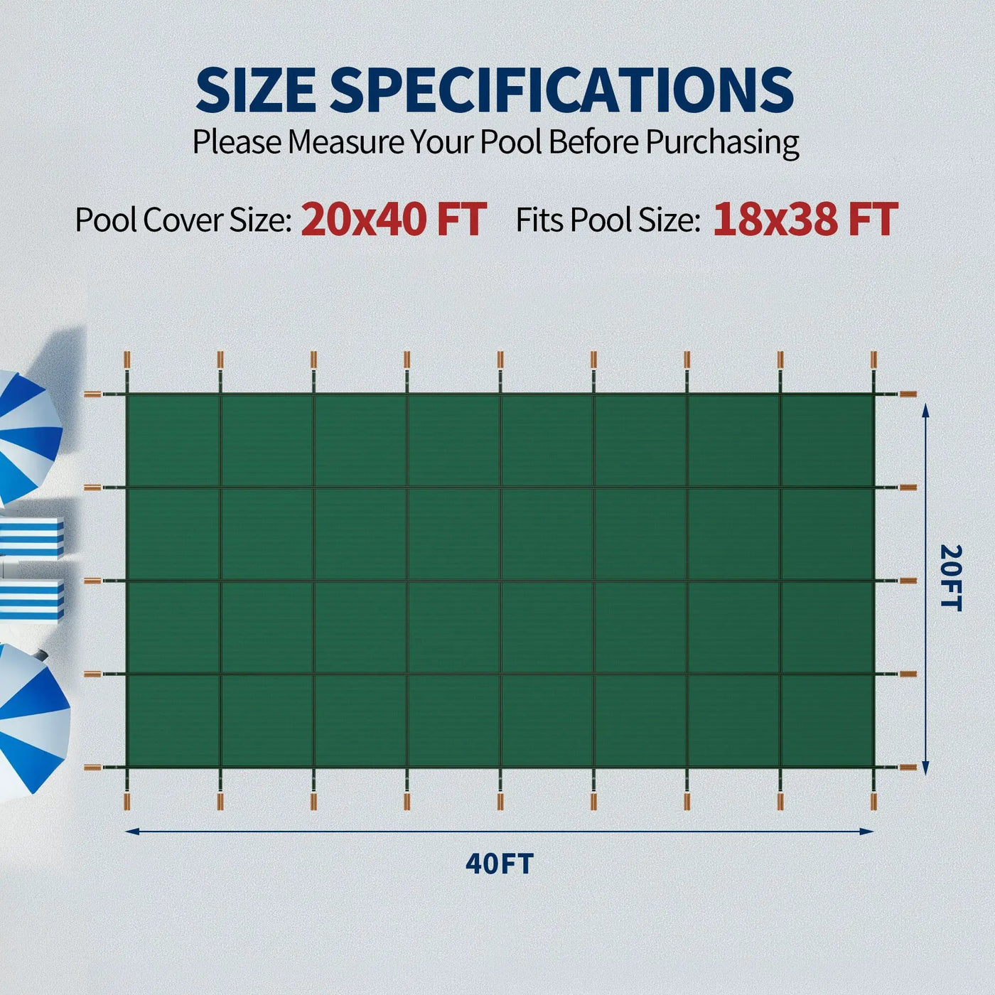 Swimming Pool Safety Cover, Fits 20x40ft Rectangular Pools by HouseOfZazla
