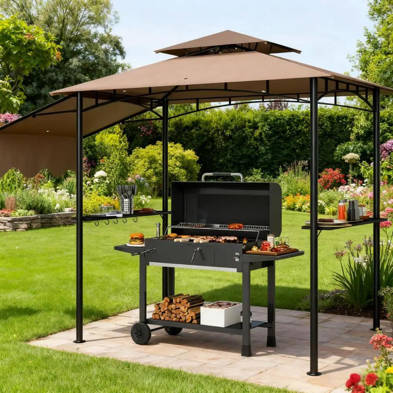 Ventilated Barbecue Gazebo Shelter with Side Awning, Shelves, and Hooks by HouseOfZazla