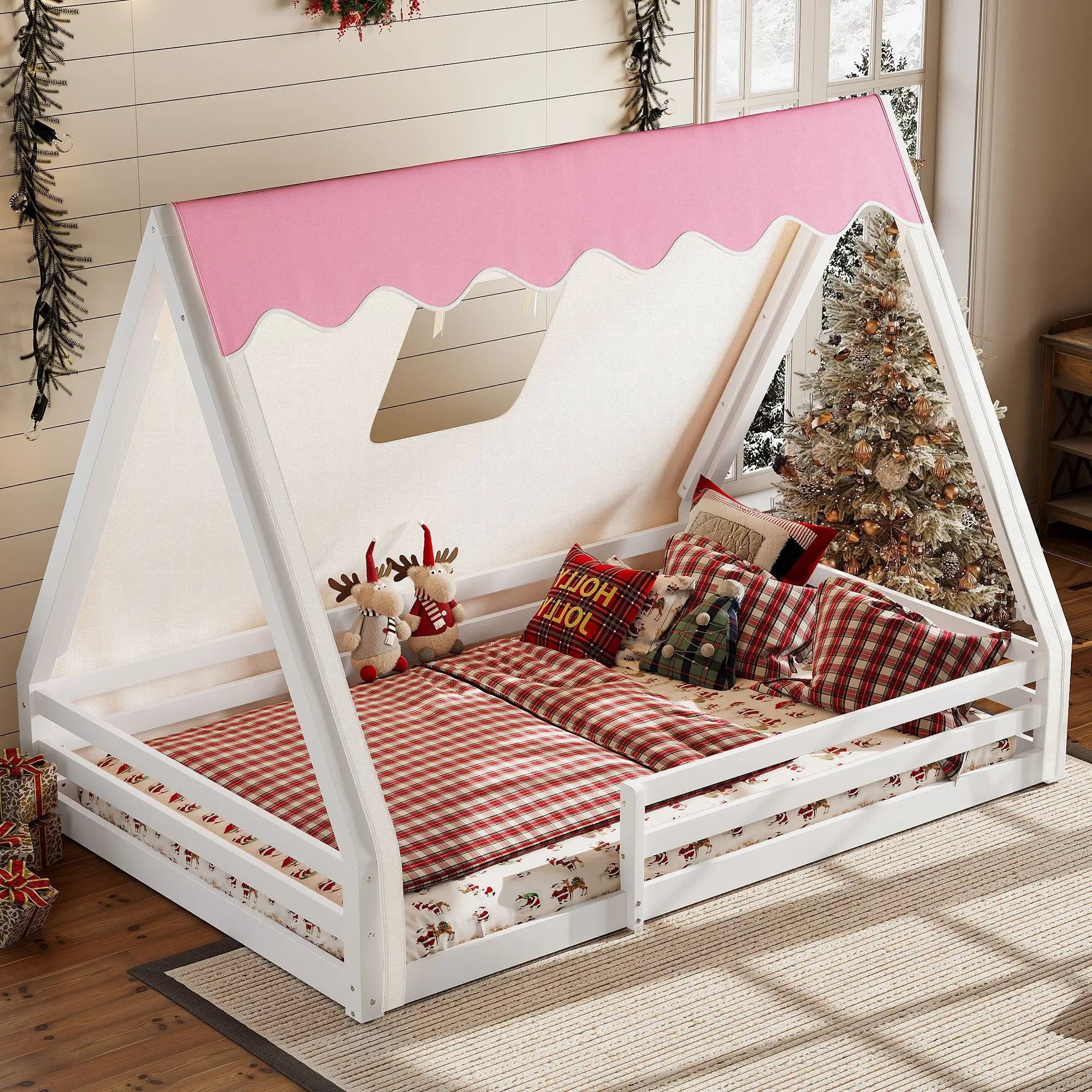 Full Size House Floor Bed with Tent and Light by HouseOfZazla