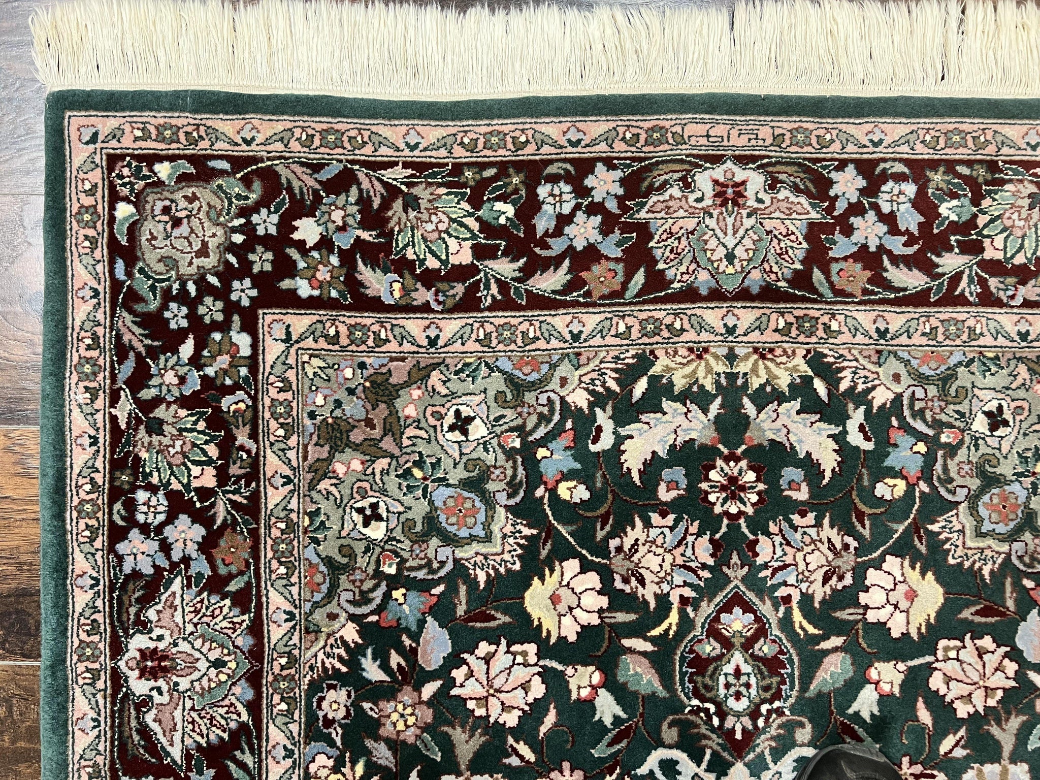 Pak Persian Rug 4x6, Wool Hand Knotted Vintage Carpet, Dark Green, Floral Medallion, Fine Oriental Rug by Jewel Rugs