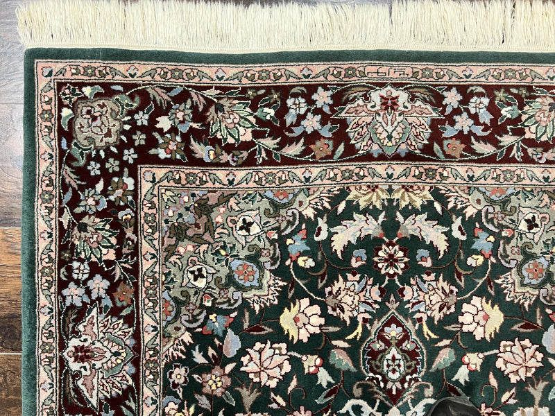 Pak Persian Rug 4x6, Wool Hand Knotted Vintage Carpet, Dark Green, Floral Medallion, Fine Oriental Rug by Jewel Rugs