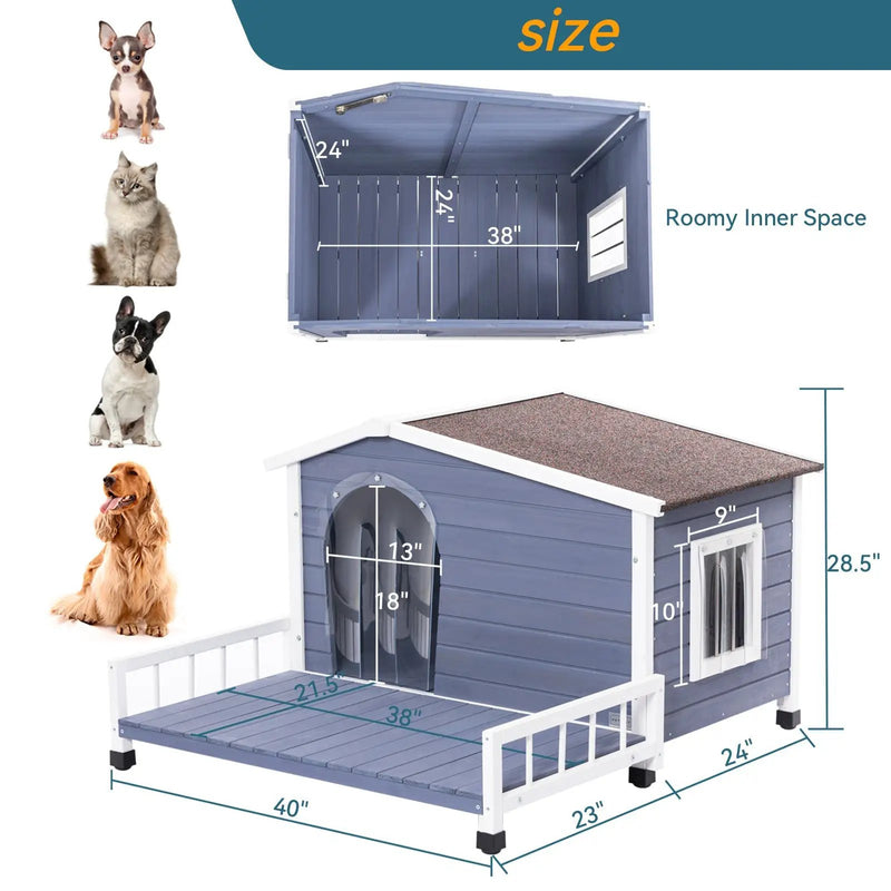 Large Wooden Dog House with Terrace by HouseOfZazla