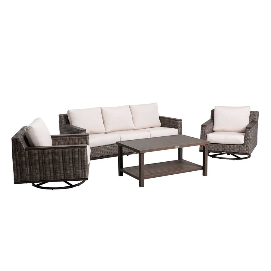 Beaufort 4-Piece Wicker Sofa Set with Swivel Rocking Chairs by Outdoor-USA®