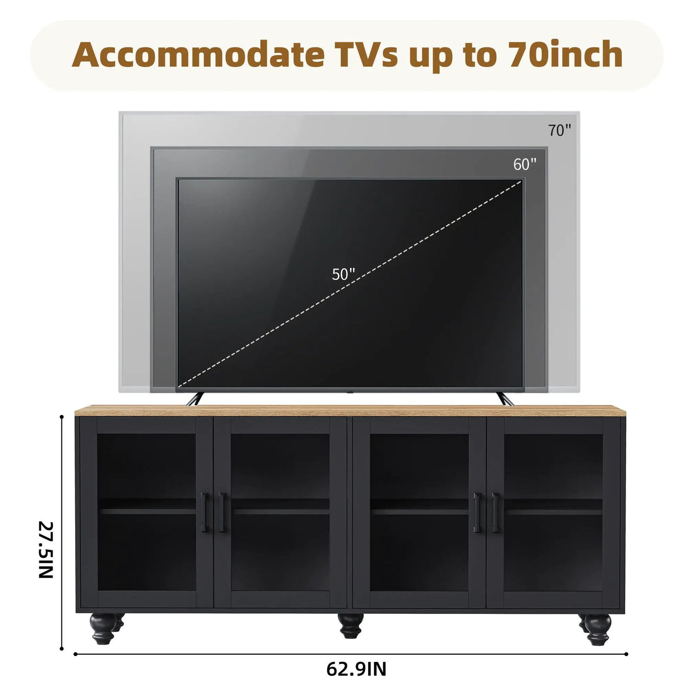 Farmhouse TV Stand With Solid Wood Gourd Shaped Legs For TVs Up To 70" by Unique Piece Furniture