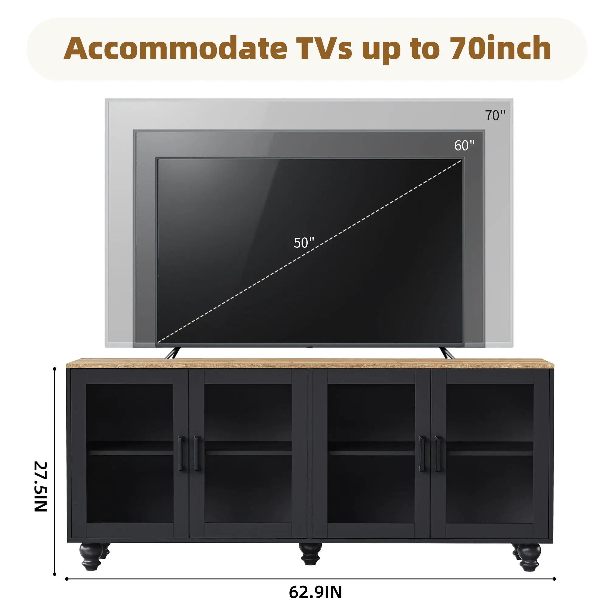 Farmhouse TV Stand With Solid Wood Gourd Shaped Legs For TVs Up To 70" by HouseOfZazla