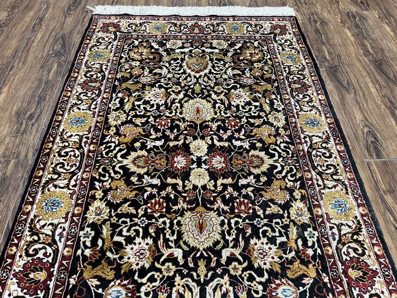 Sino Persian Silk Rug 3x5 Oriental Carpet 3 x 5 Fine Silk Rug, Black Ivory Gold, Animal Motifs, Flowers, High Quality, Vintage Silk Rug Wow by Jewel Rugs