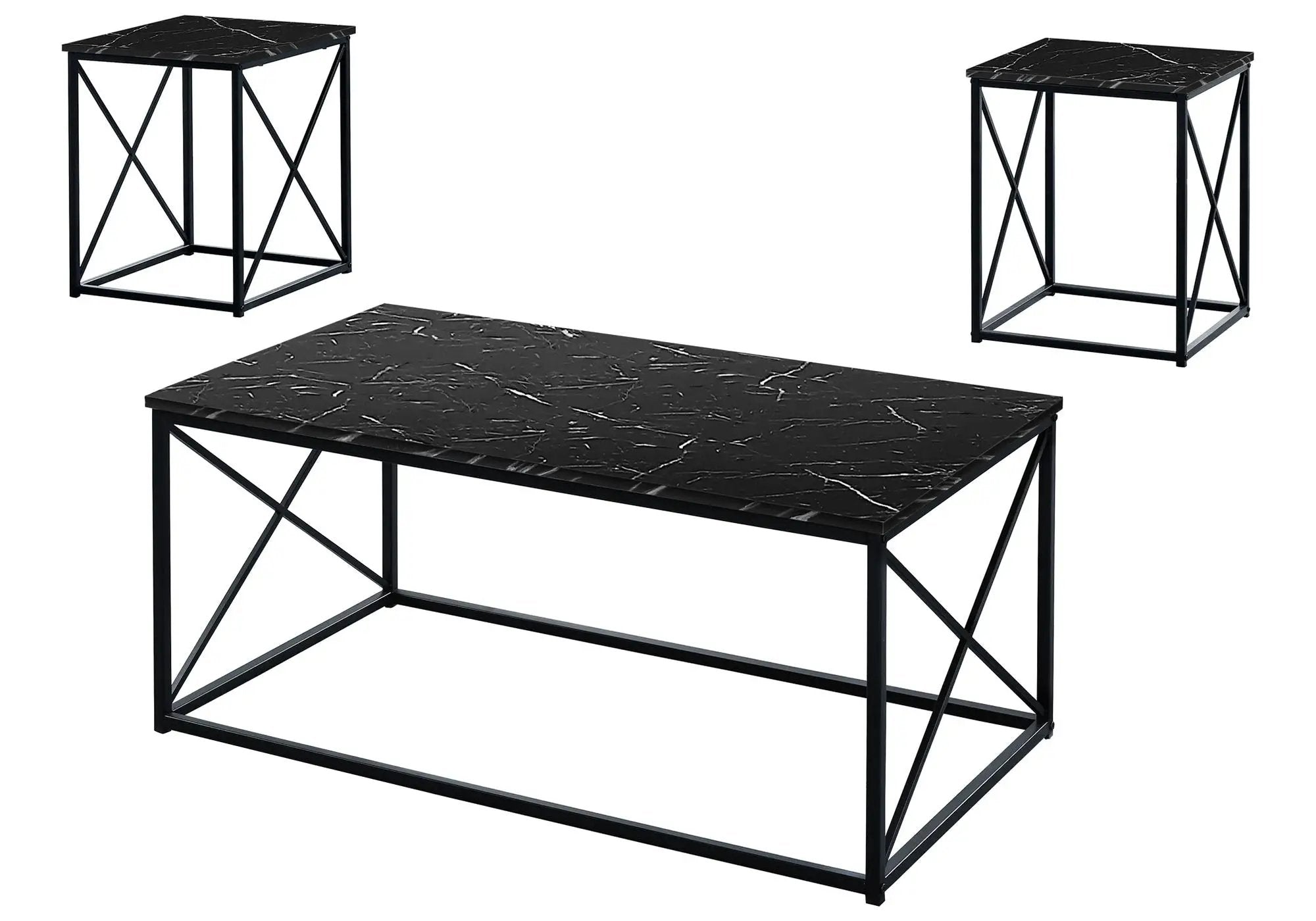 Table Set, Coffee, End, Side, Accent, Living Room, Marble Look Laminate, Contemporary & Modern (Set of 3) by Unique Piece Furniture