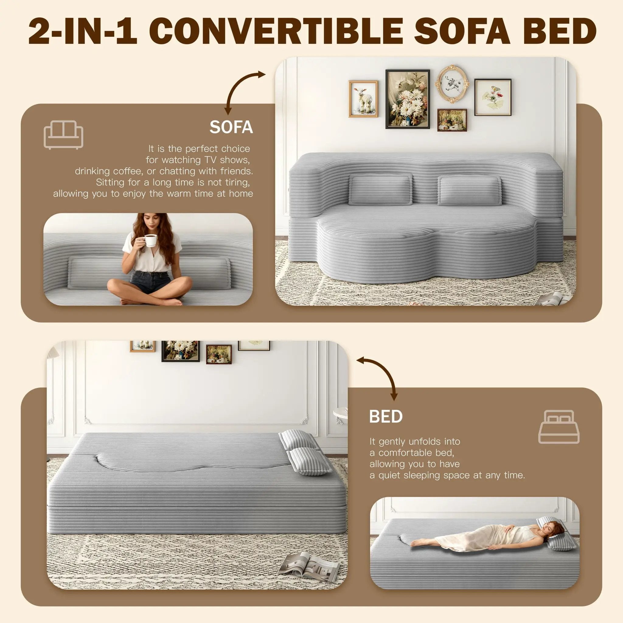 Floor Sofa With 2 Pillows, Convertible Twin Size Mattress For Living Room by HouseOfZazla