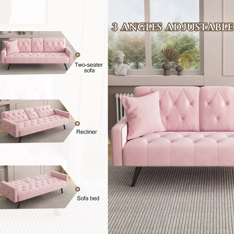 Sofa Bed With Nail Head Trim And Cup Holders - Pink by HouseOfZazla