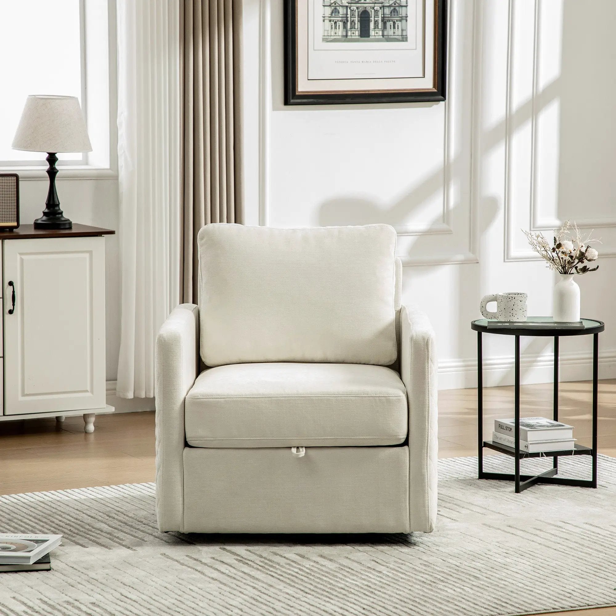 29.5''W Upholstered 360° Swivel Armchair with Hidden Storage by HouseOfZazla