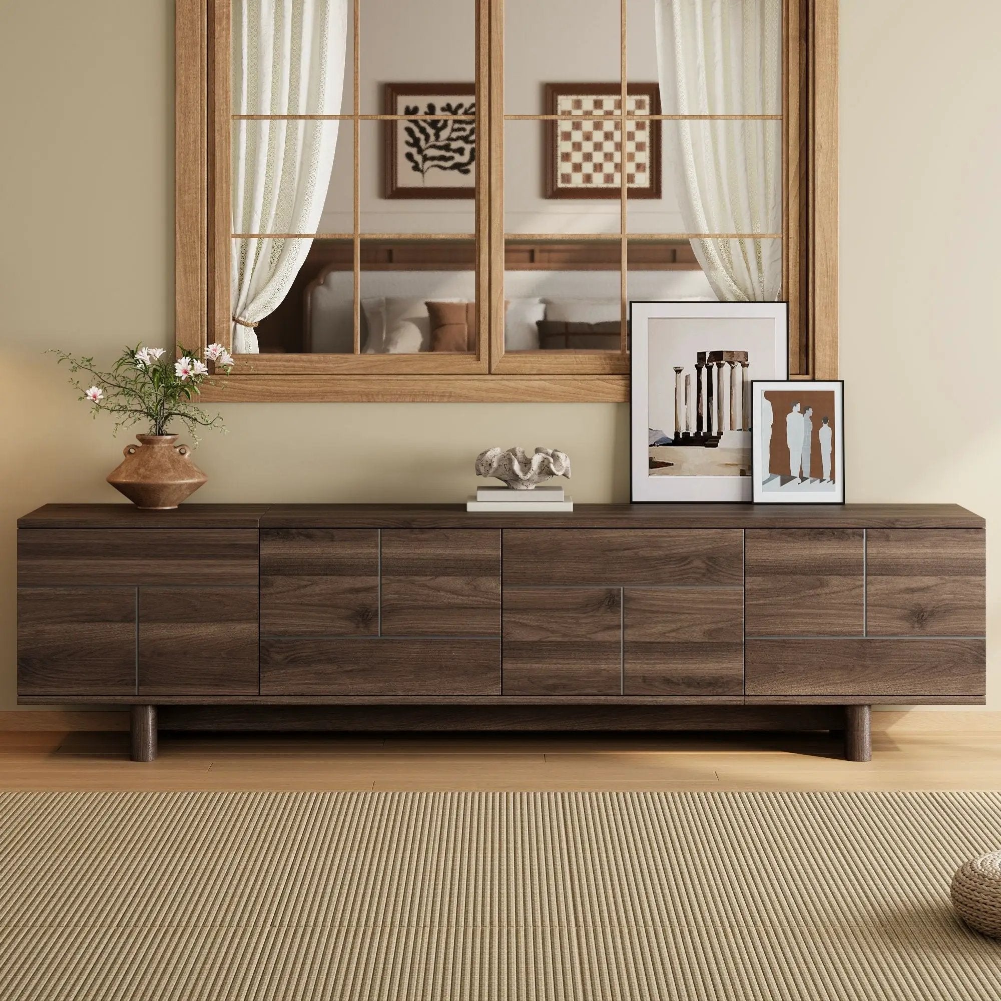 TV Stand For TVs Up To 85", Entertainment Center, Cable Management, Push Openers, Soft Closing Hinges & Adjustable Shelves - Dark Brown by Unique Piece Furniture