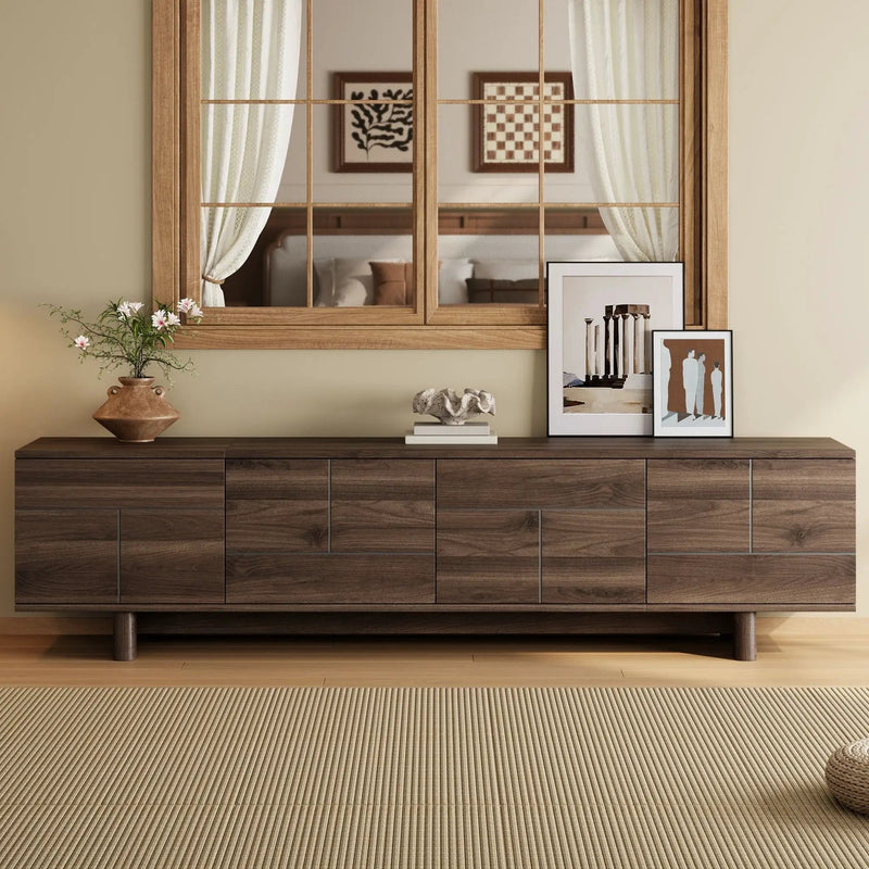 TV Stand For TVs Up To 85", Entertainment Center, Cable Management, Push Openers, Soft Closing Hinges & Adjustable Shelves - Dark Brown by Unique Piece Furniture