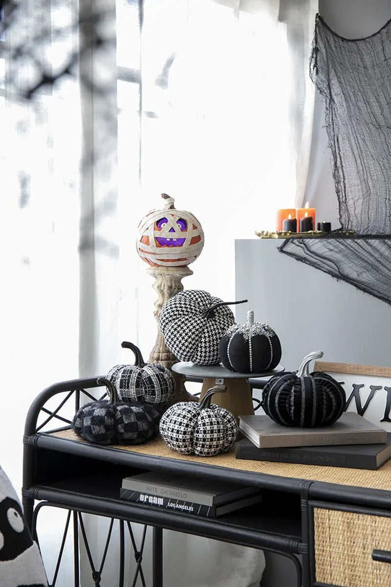 Light Plaid Pumpkin, For Holiday Halloween Decor - Black / White by HouseOfZazla