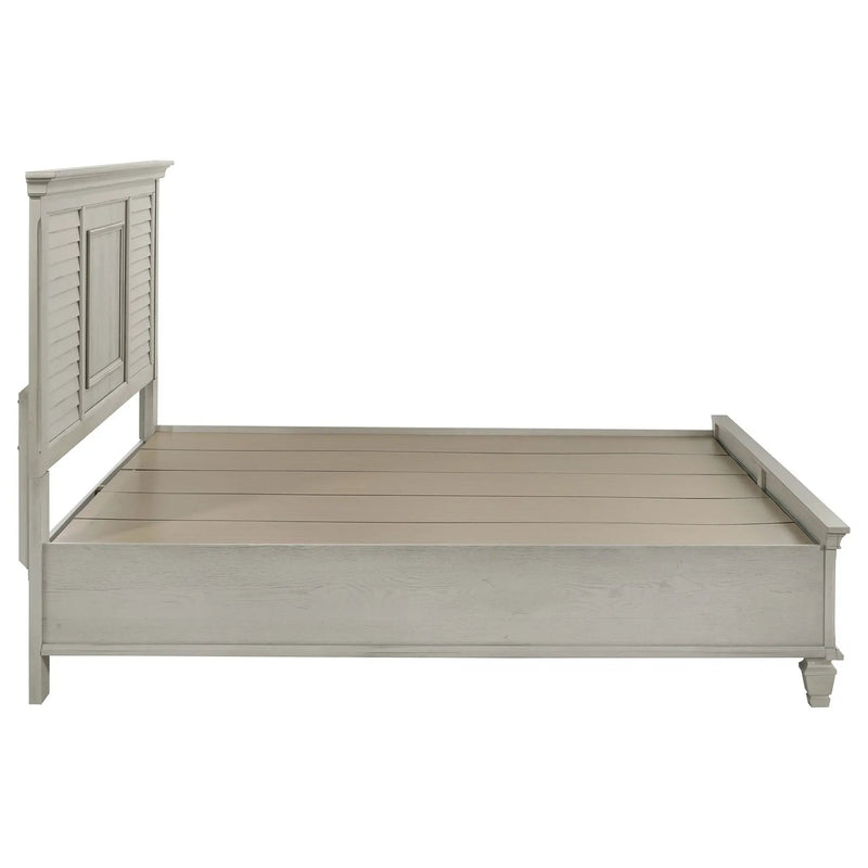 Franco Wood Eastern King Storage Panel Bed Distressed White by Unique Piece Furniture