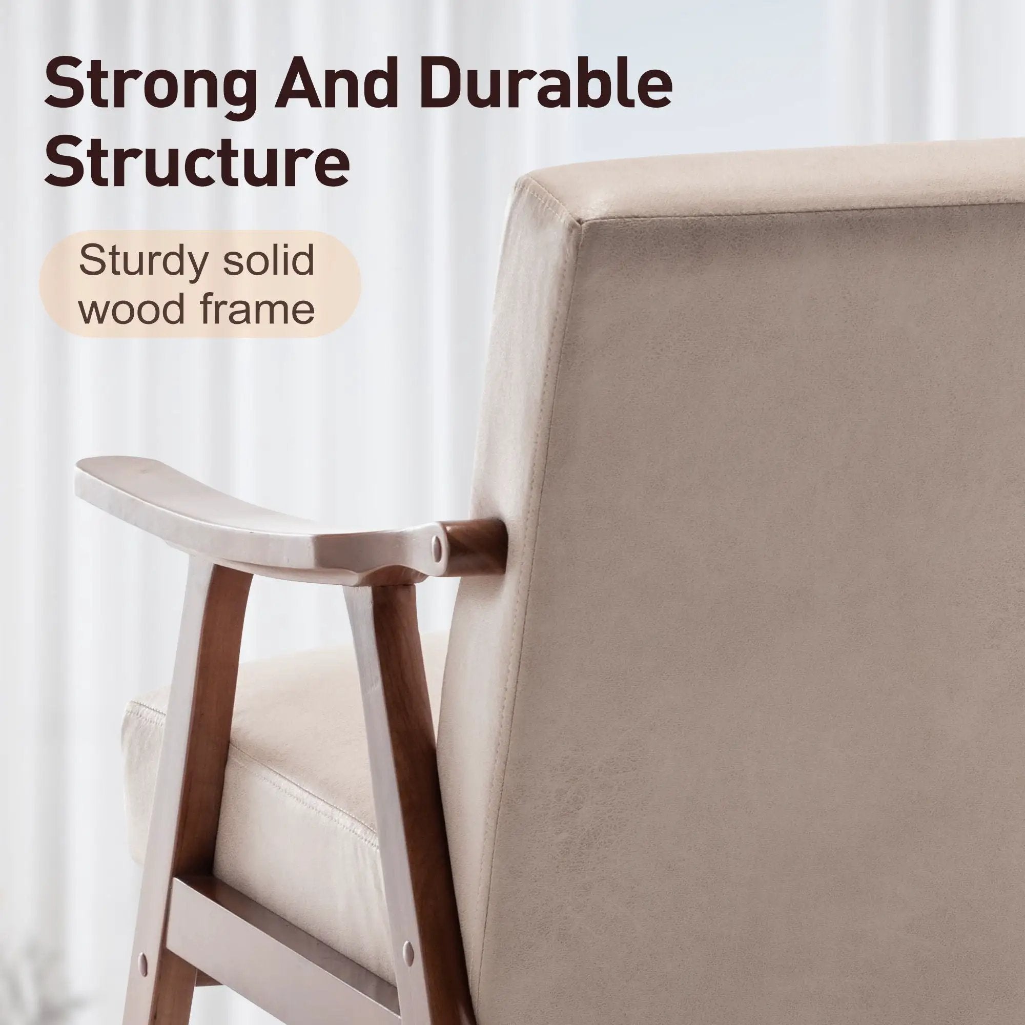 Mid Century Modern Accent Chair With Solid Wood Frame And Extra Thick Backrest by HouseOfZazla