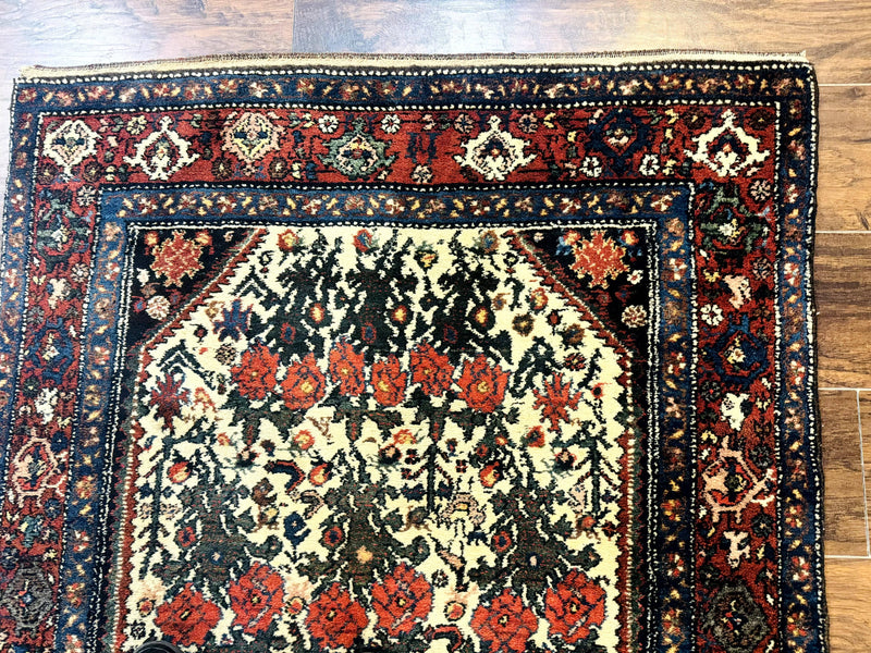 Persian Tribal Rug 3x5, Antique Persian Carpet, Floral Roses, Handmade, Persian Zanjan Rug by Jewel Rugs