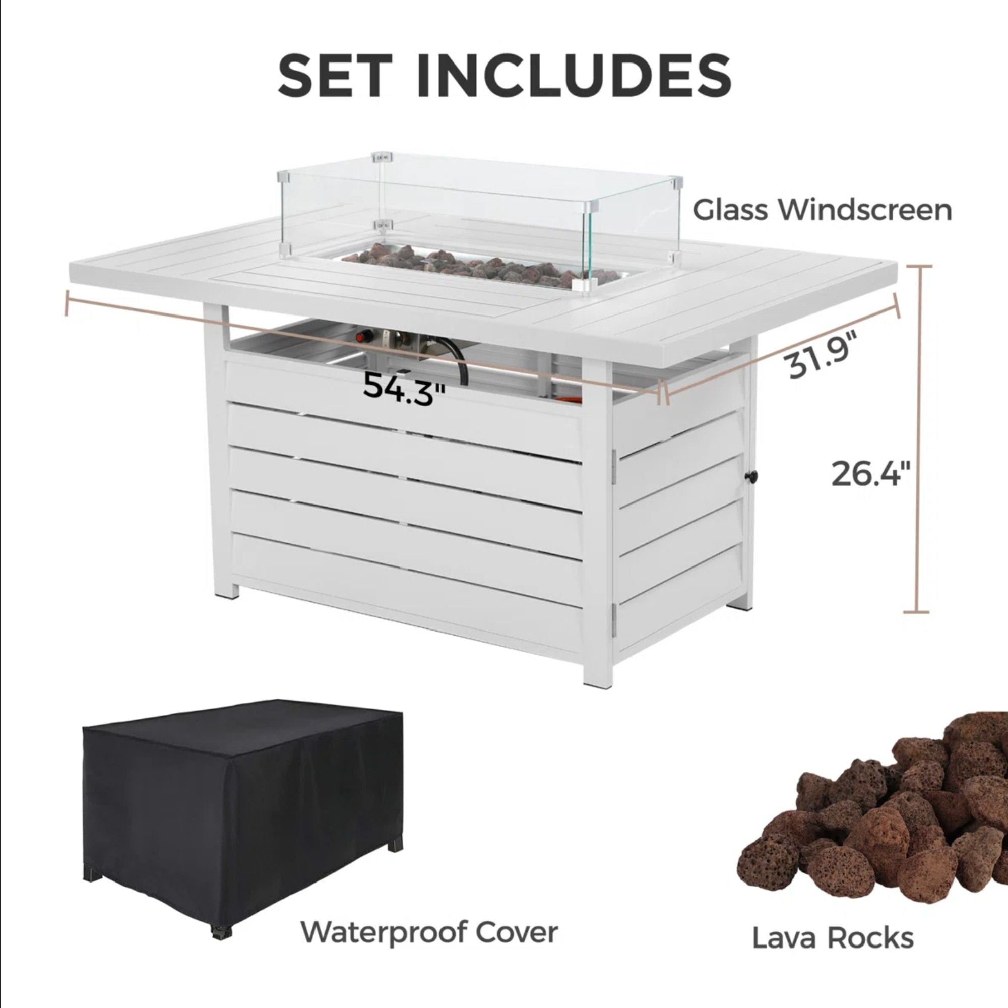 Rectangular Propane Fire Pit Table With Burner, Lava Rock, Waterproof Cover by HouseOfZazla