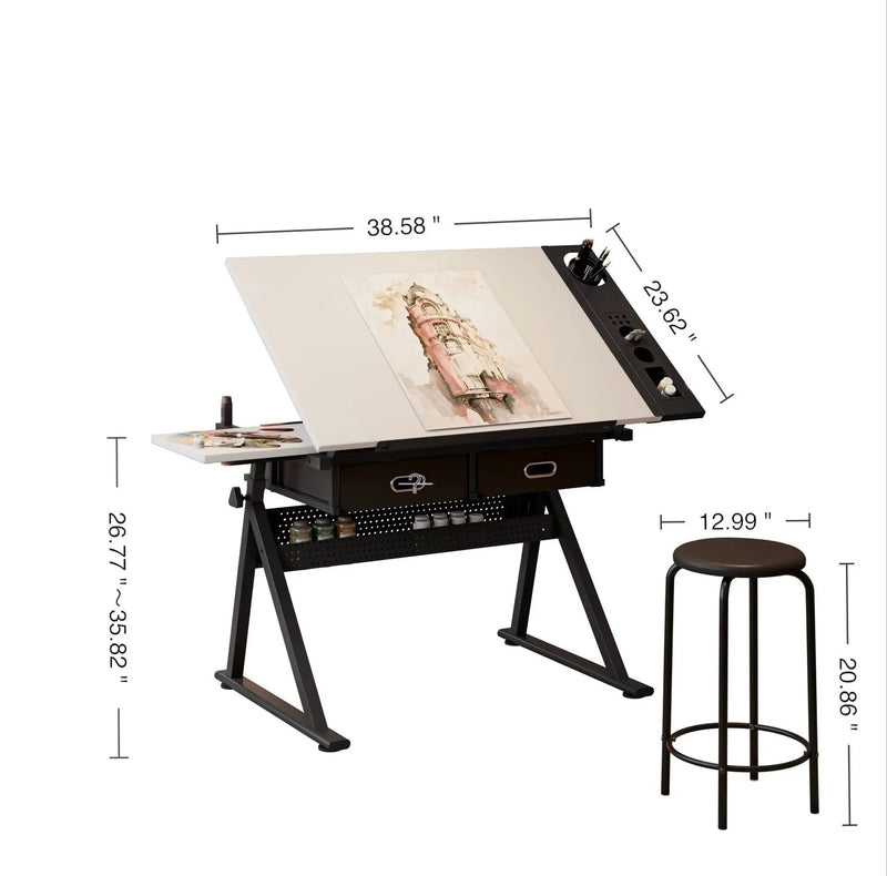 Adjustable Drawing Drafting Table Desk with 2 Drawers by HouseOfZazla