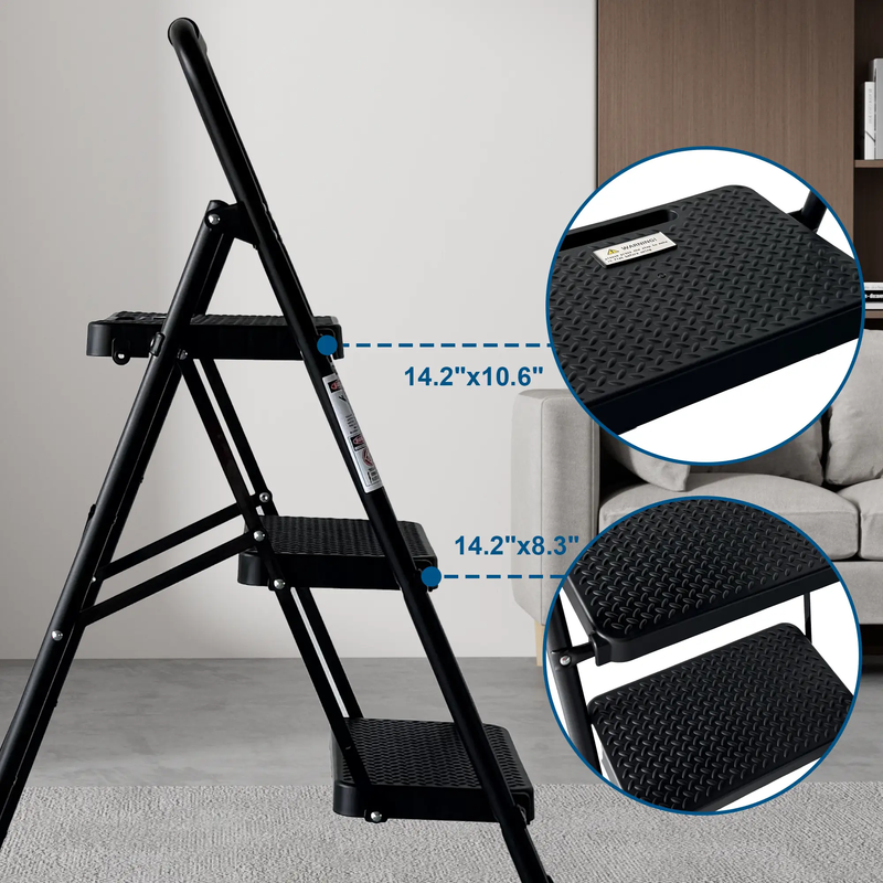 3 Step Ladder Folding Step Stool with Wide Anti-Slip Pedal by HouseOfZazla