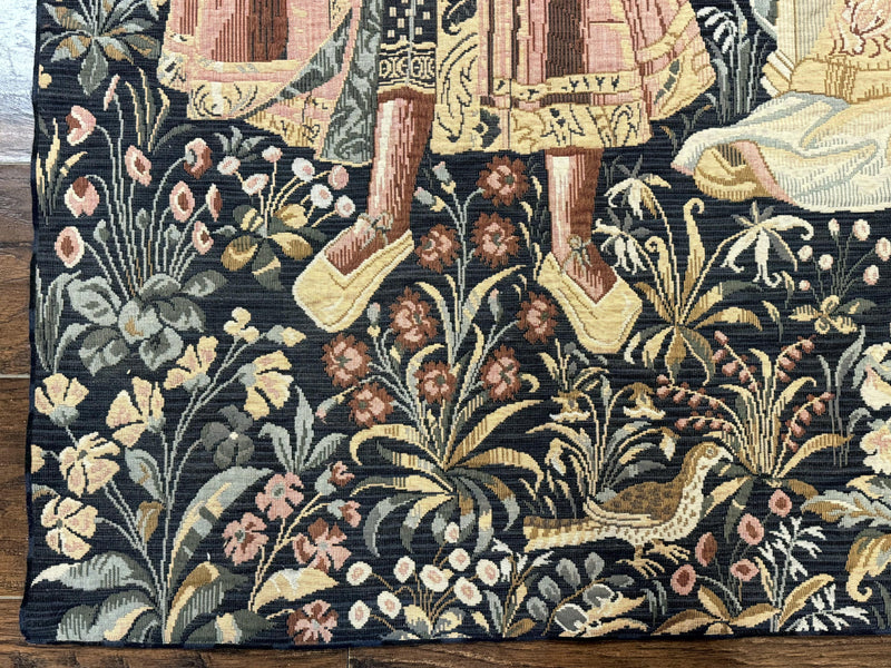 Vintage Belgium Tapestry 4x5, The Concet Musicians, Green by Jewel Rugs