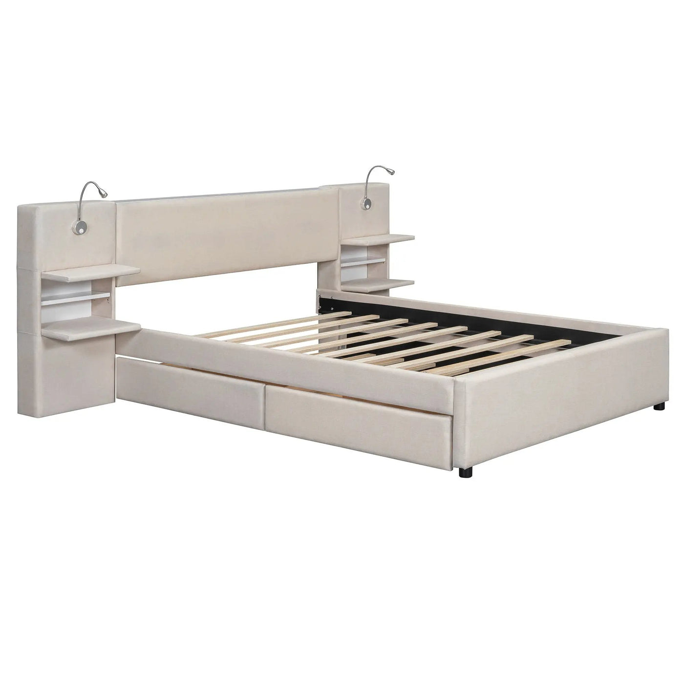 Upholstered Platform Bed With Reading Lights, Drawers, Trundle And Shelves by Unique Piece Furniture