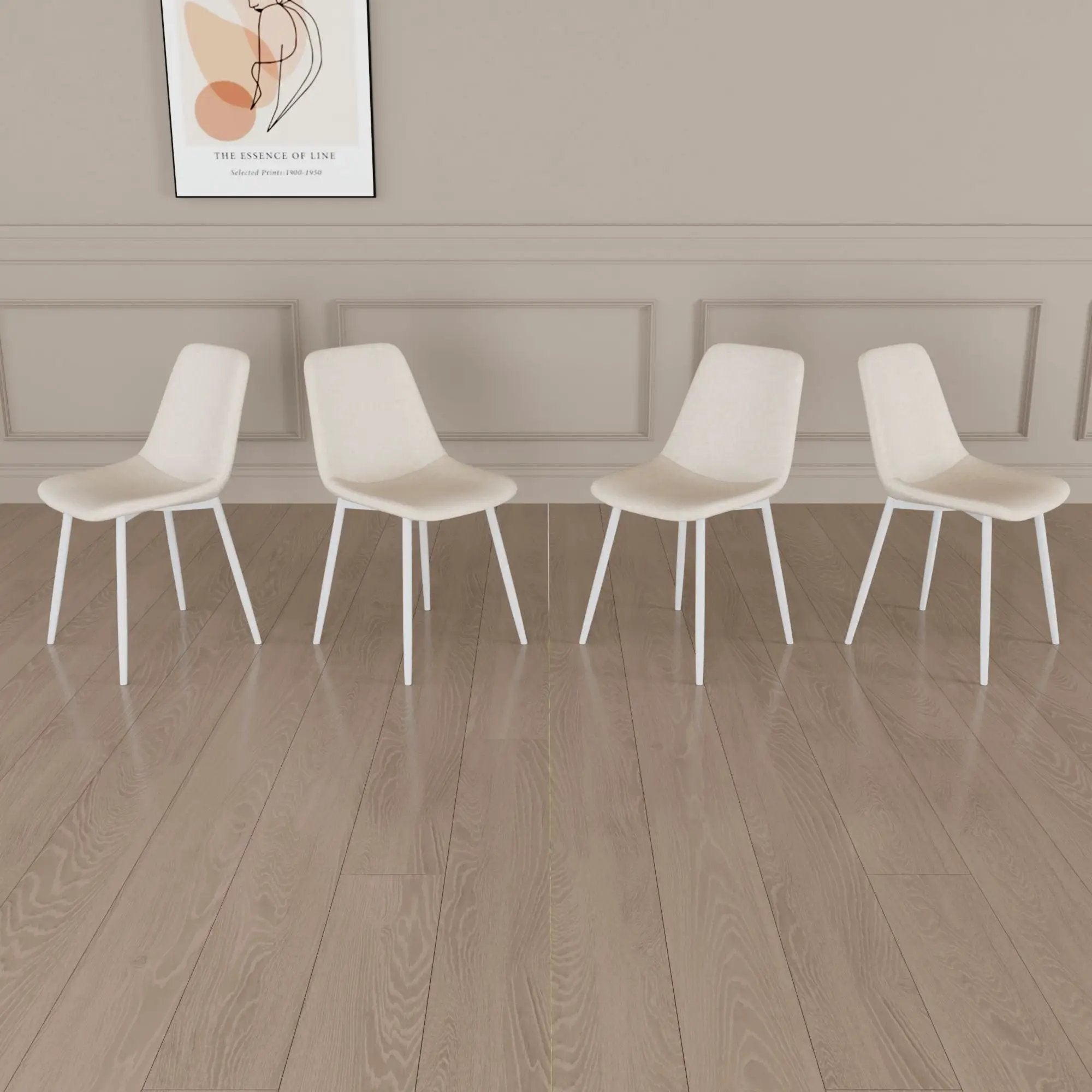 Modern Kitchen Dining Chairs (Set of 4) With Linen Padding And Sturdy Metal Legs - Beige by Unique Piece Furniture