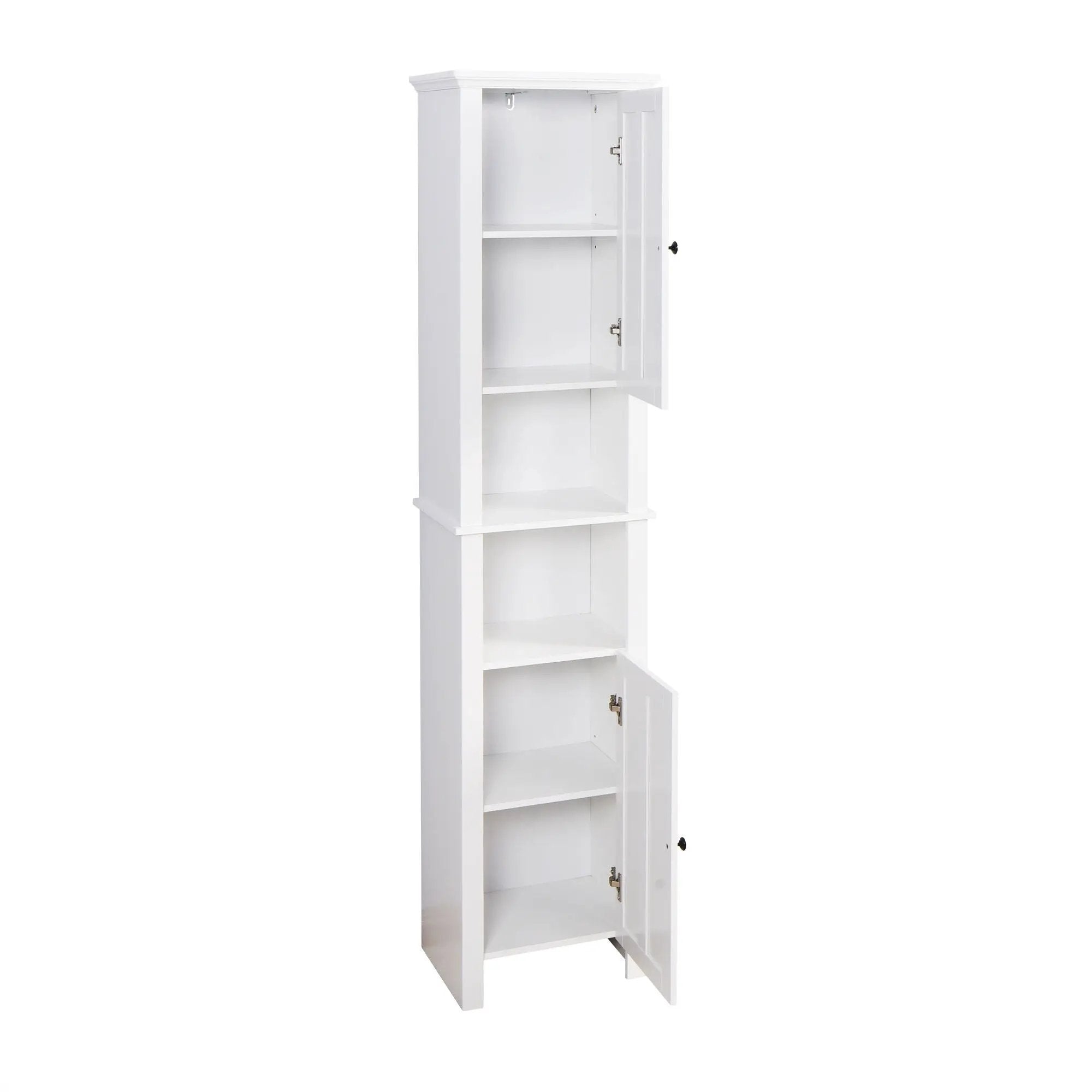 Wooden Bathroom Floor Storage Cabinet With 2 Doors And 6 Shelves - White by HouseOfZazla