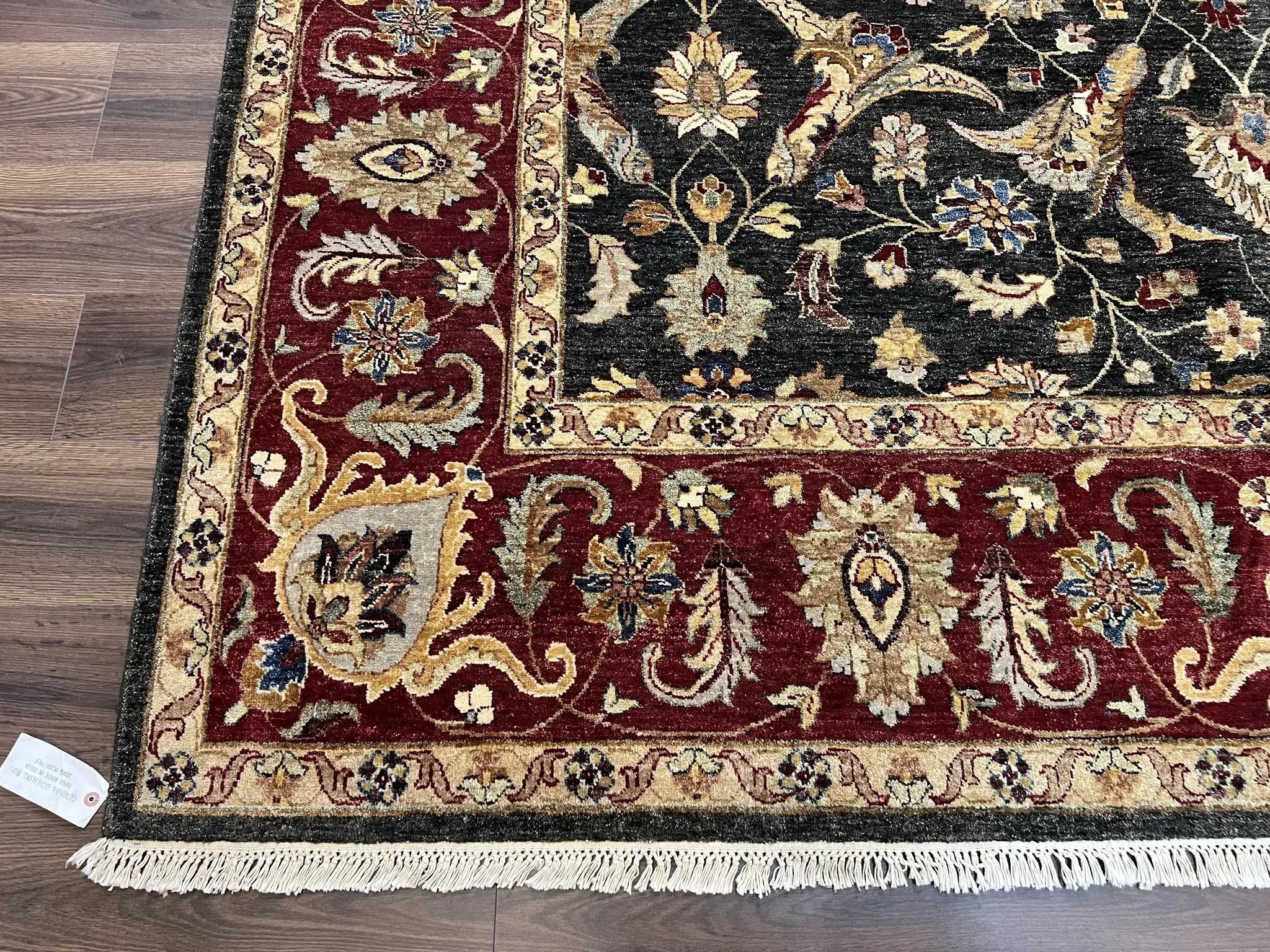 Pak Persian Mahal Rug 9x12, Allover Floral Pakistani Oriental Carpet 9 x 12, Wool Hand Knotted Area Rug, Dark Slate Gray-Black and Maroon by Jewel Rugs