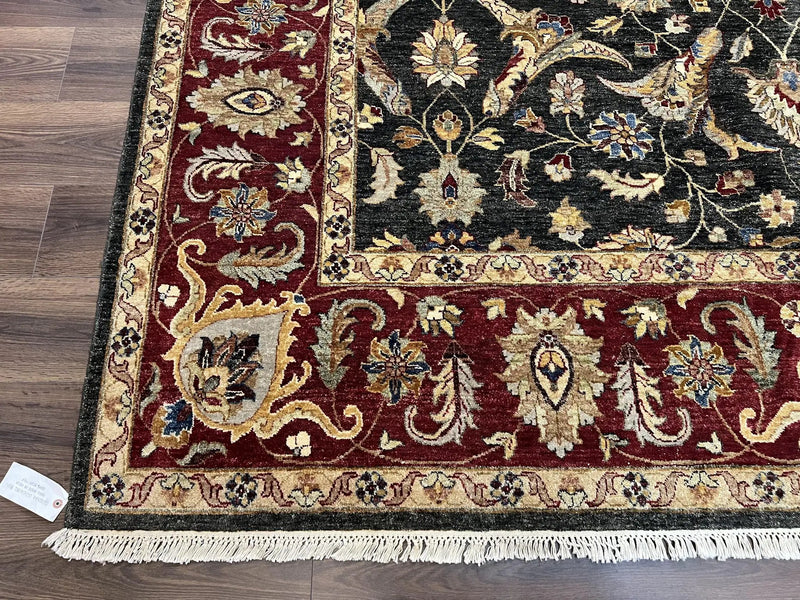 Pak Persian Mahal Rug 9x12, Allover Floral Pakistani Oriental Carpet 9 x 12, Wool Hand Knotted Area Rug, Dark Slate Gray-Black and Maroon by Jewel Rugs