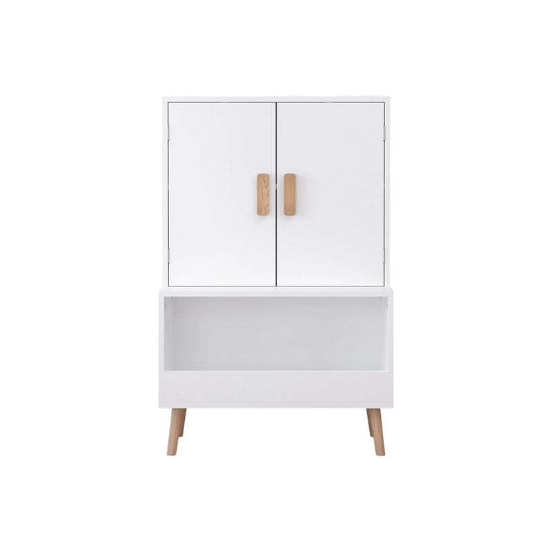 Toy Storage Cabinet With Doors And Open Shelf, Toddler Bookshelf For Playroom - White by Unique Piece Furniture