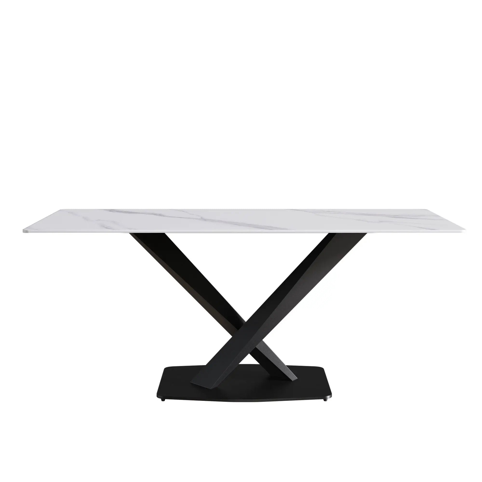 Modern Artificial Stone Straight Edge Metal X Leg Dining Table, 6 People by HouseOfZazla