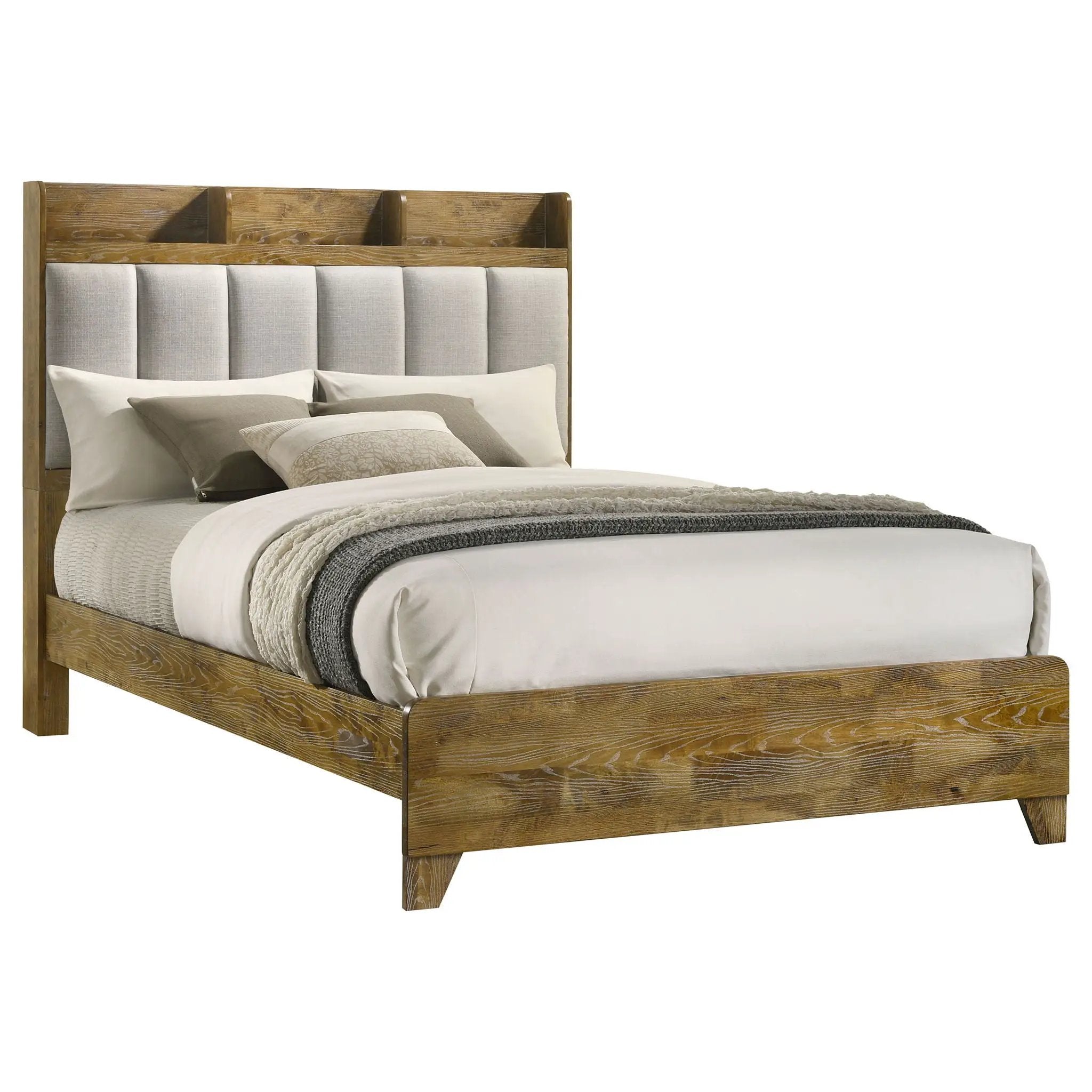 Henderson 57-inch Queen Bookcase Panel Bed Medium Oak by Unique Piece Furniture
