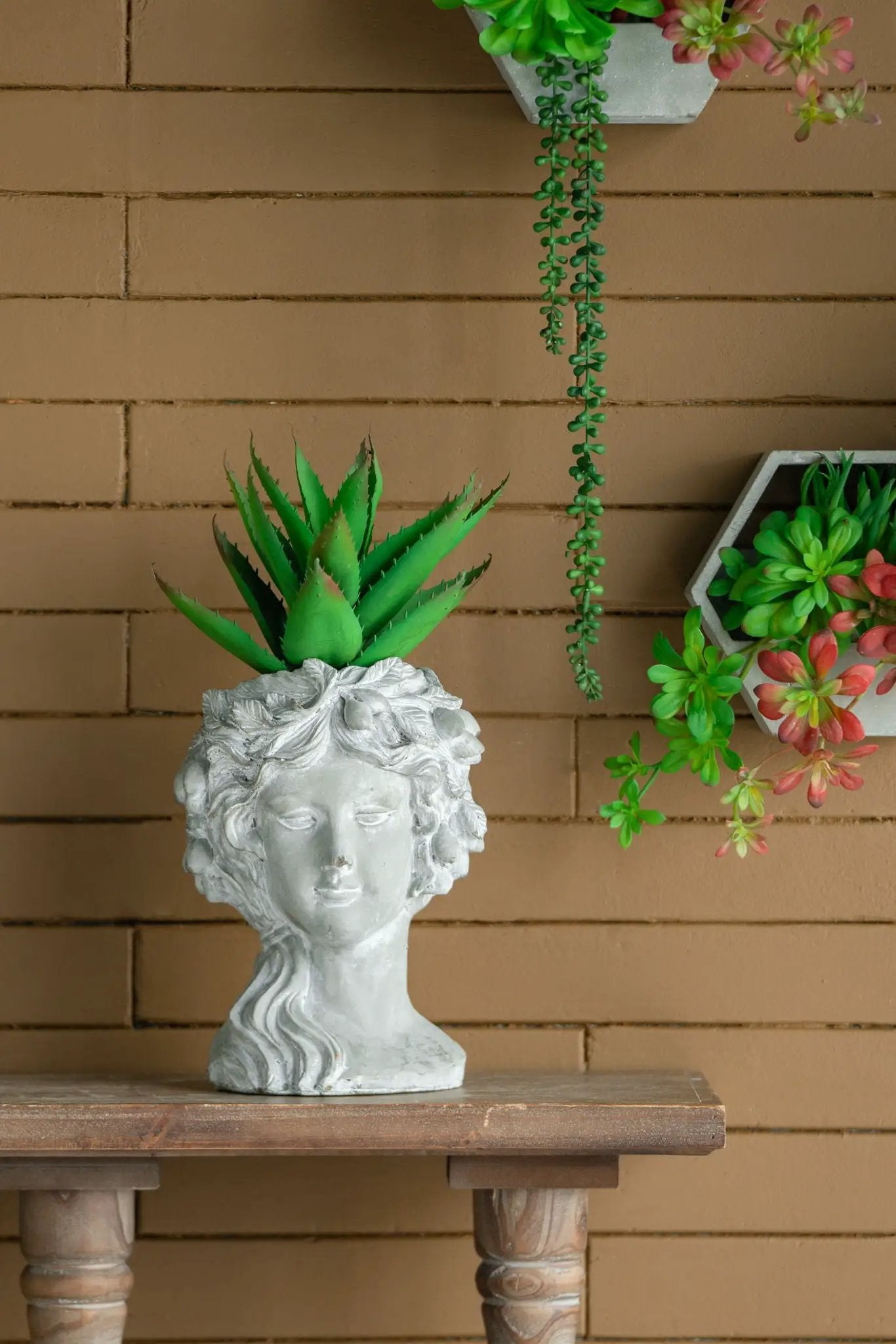 Cement Bust Wall Planter Indoor Outdoor Home Garden Decor, 8 - Gray by HouseOfZazla