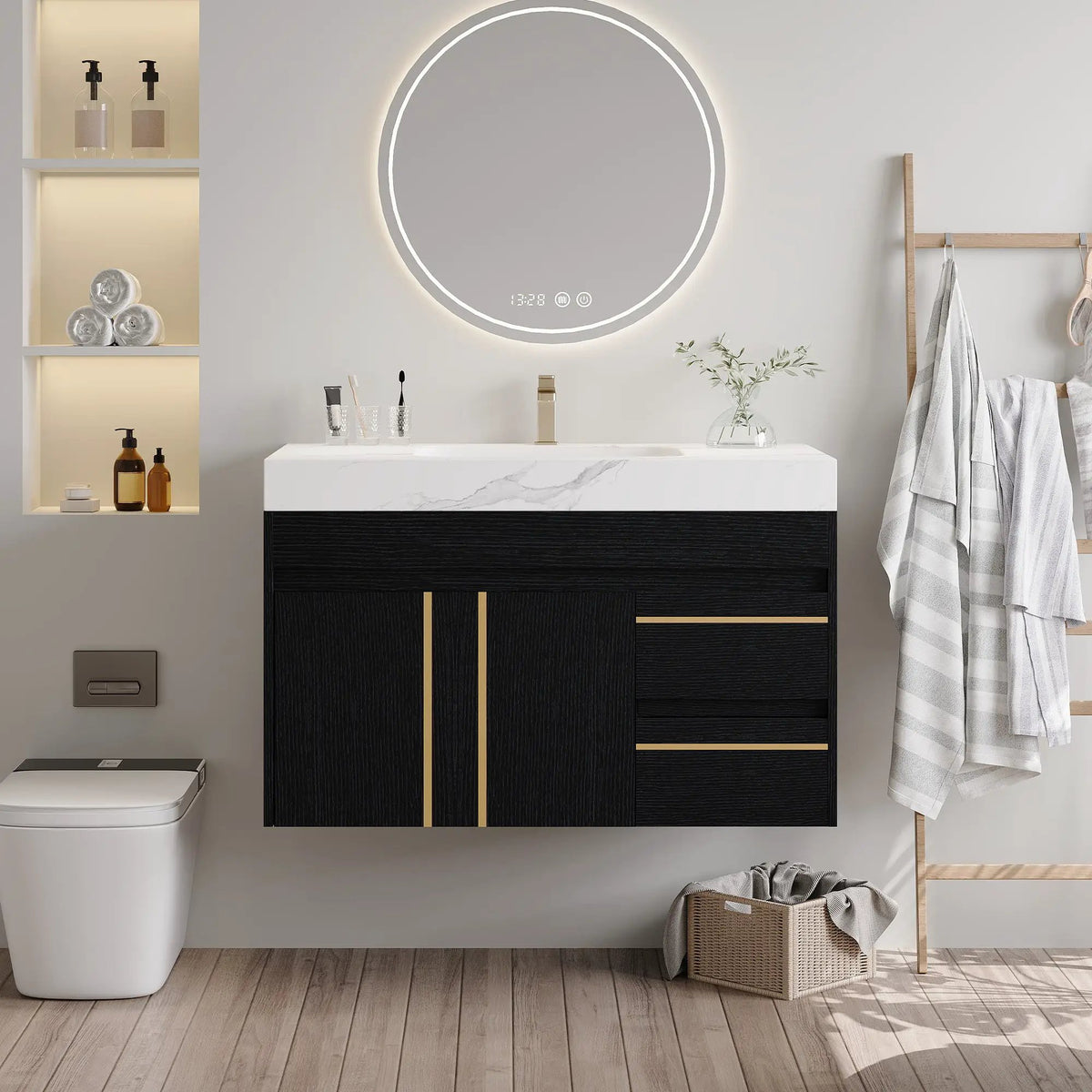 36" Floating Bathroom Vanity with Ceramic Sink and Faux Marble Top, photo 2 of 10