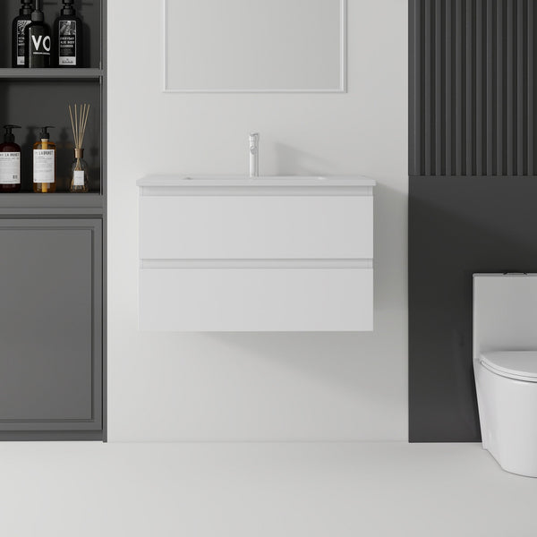 30 Inch Floating Bathroom Vanity with Sink, Soft-Close Drawer, Ceramic Sink, Plywood