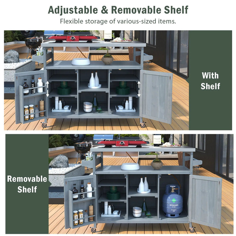 K&K Outdoor Kitchen Island, Rolling Bar Cart & Storage Cabinet by HouseOfZazla