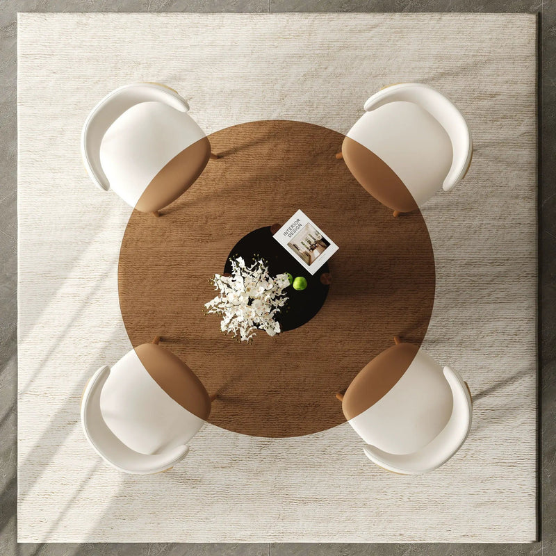 Round Glass Dining Table With Stainless Steel Legs And Chairs by HouseOfZazla