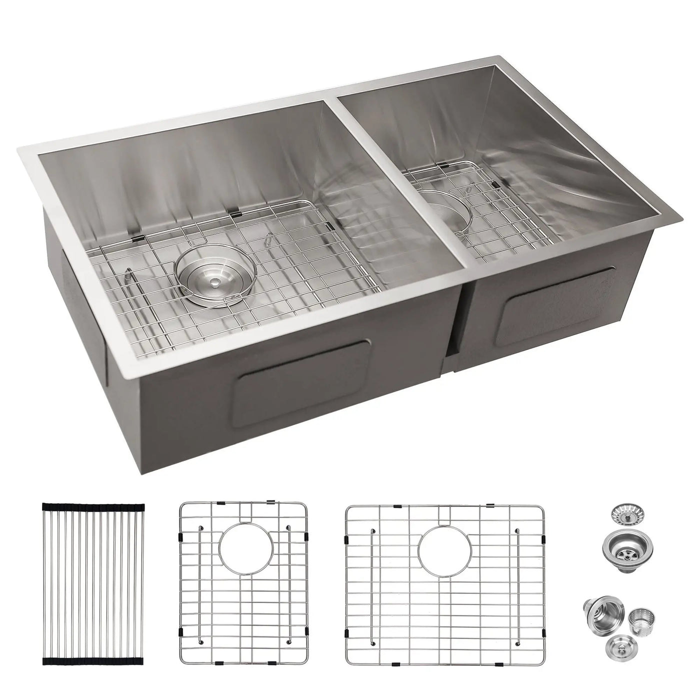 Modern Double Bowl Undermount Kitchen Sink 50 / 50 Design Stainless Steel by HouseOfZazla