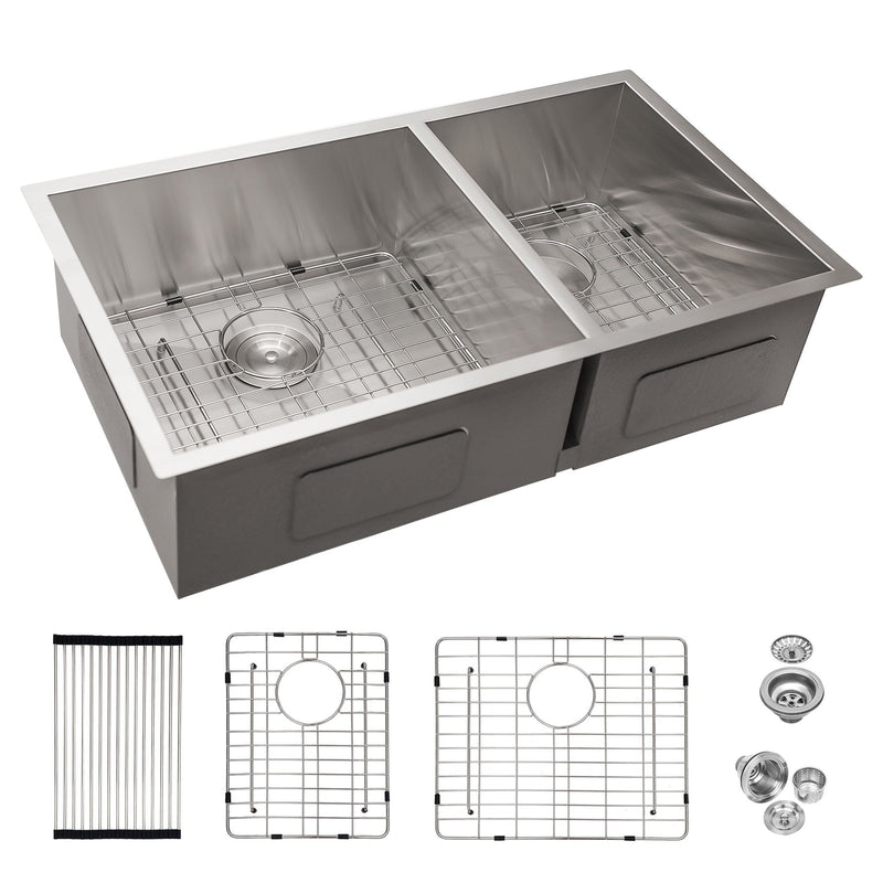Modern Double Bowl Undermount Kitchen Sink 50 / 50 Design Stainless Steel by HouseOfZazla